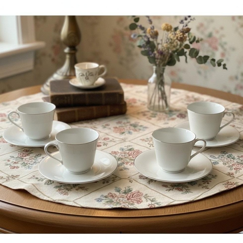 Royal Doulton Amulet Teacups & Saucers, Set of 4, Floral Bone China Tableware
